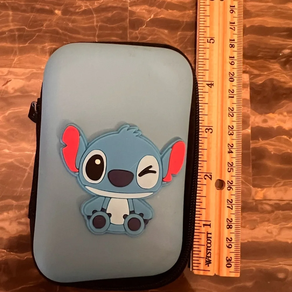 Stitch Themed Portable Hard Shell Charger Earbud Case w Spooky Eyeball Sticker
